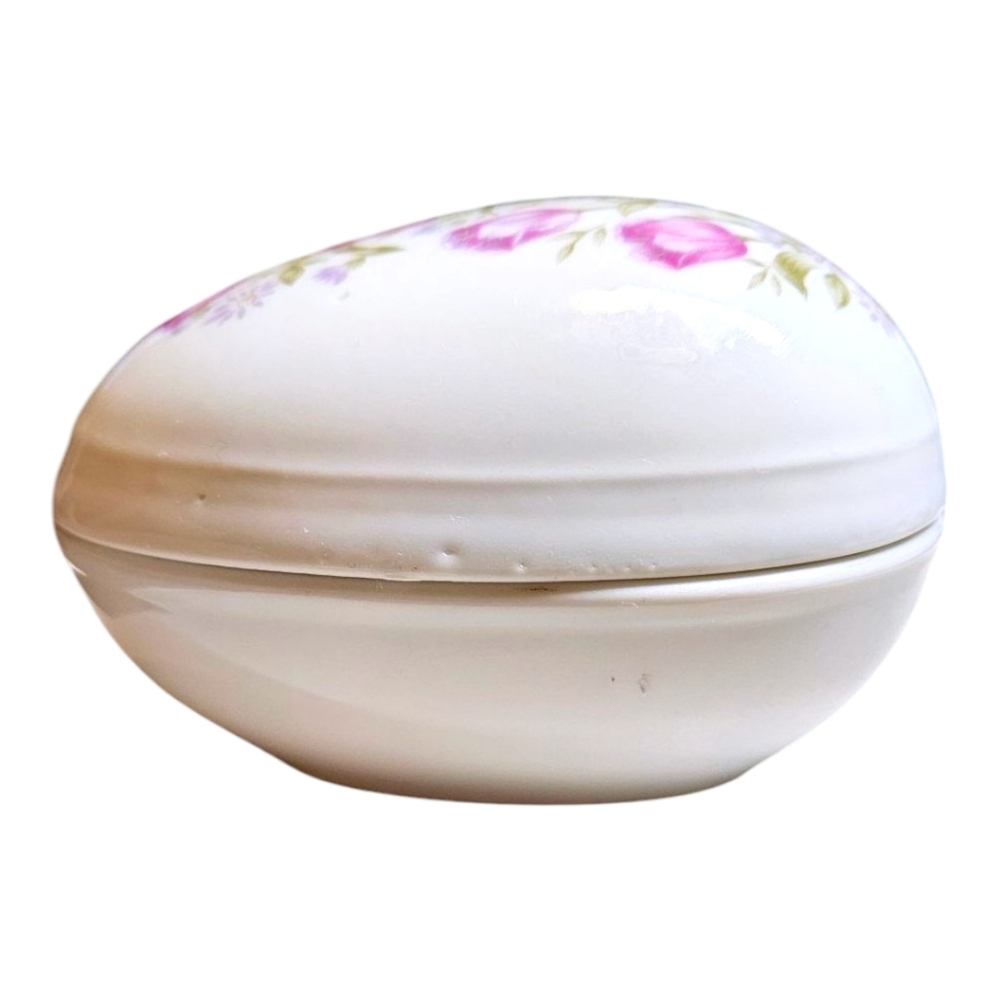 VTG Lefton Hand Painted Ceramic Porcelain Egg Trinket Jewlery Dish Purple Roses - Picture 5 of 9